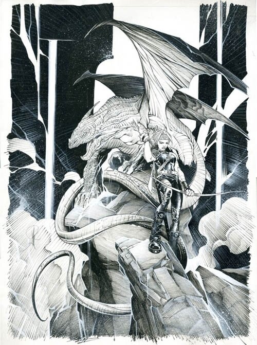 Alberto Varanda, Le grand dragon et la sentinelle - Illustration originale