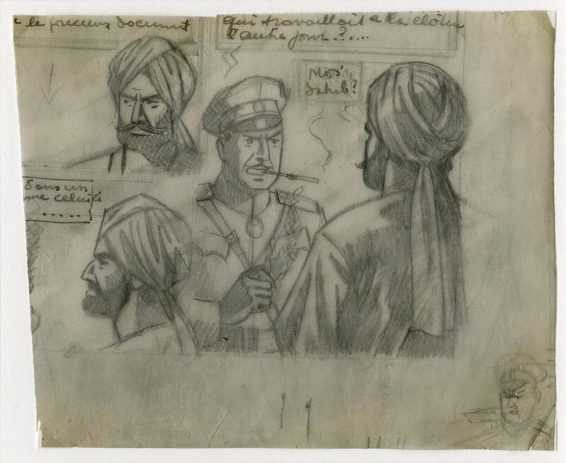 Edgar Pierre Jacobs, 1948, Blake et Mortimer, Le Secret de l'Espadon, crayonné préparatoire - Œuvre originale