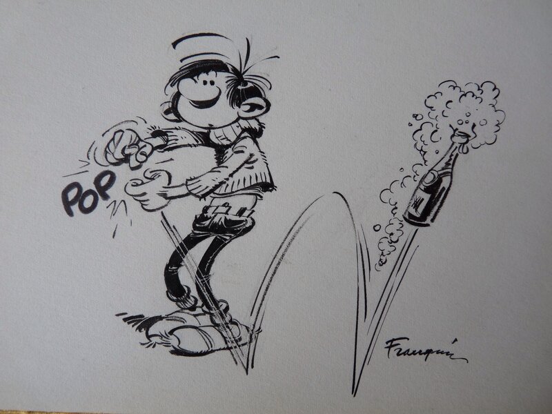 André Franquin, Gaston Lagaffe  champagne - Illustration originale