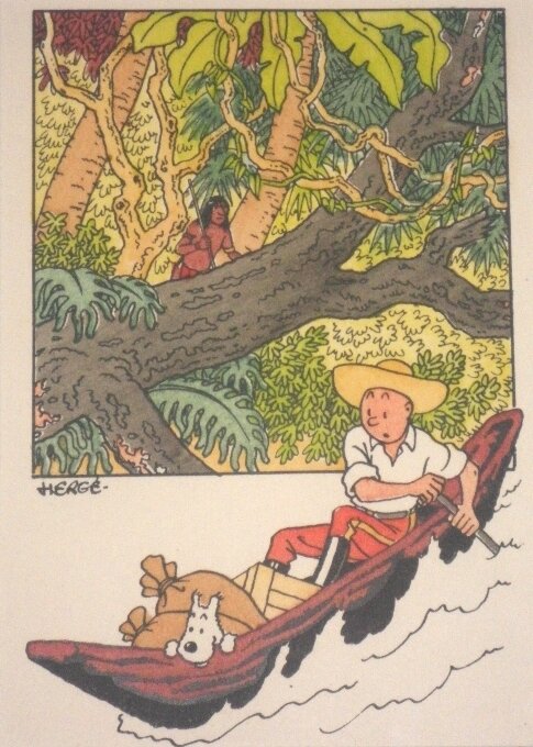 Hergé (Studios) : Tirage aquarellé Tintin L'oreille cassée 1942 - Illustration originale