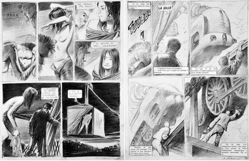 Schuiten, La Douce, double page crayonnée recto verso, publiée - Comic Strip