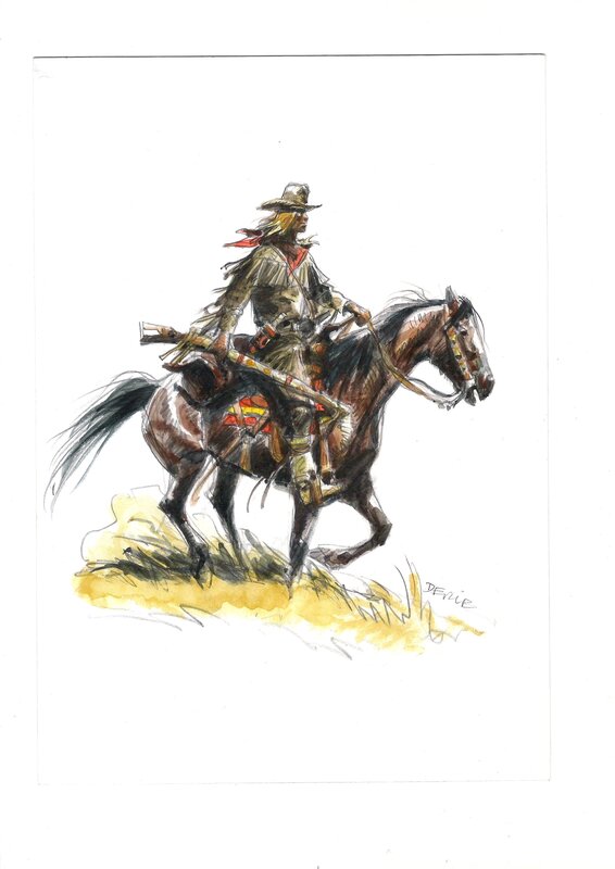 Derib, Buddy Longway à cheval - Original Illustration