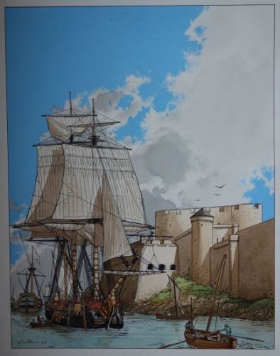 Pellerin / La Méduse devant le chateau de Brest - Illustration originale