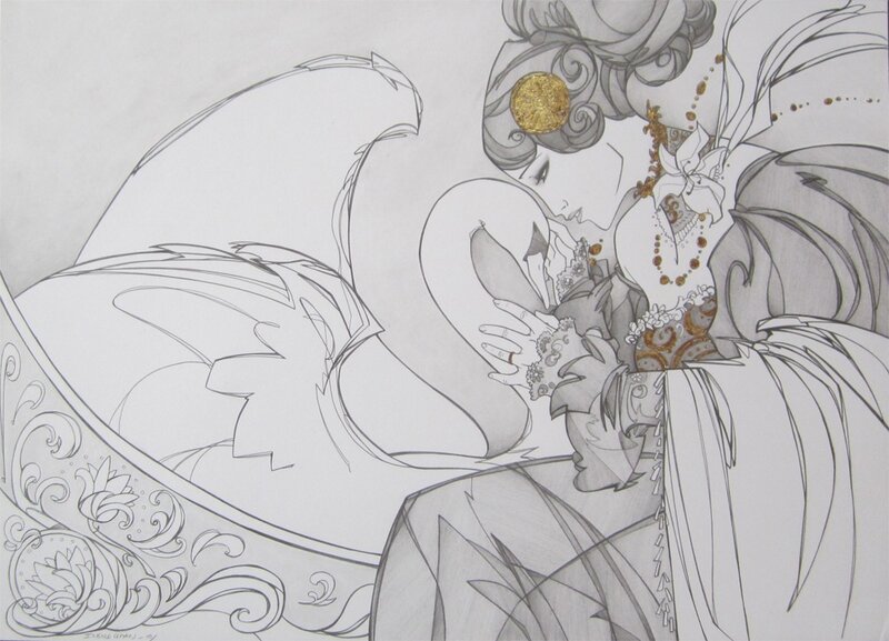 Illustration femme au cygne par Ingrid Liman - Illustration originale