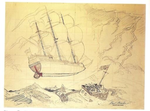 Carl Barks finished pre-drawing for The Flying Dutchman - Œuvre originale