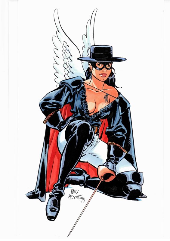 Pinup ailée zorro par Félix Meynet - Illustration originale