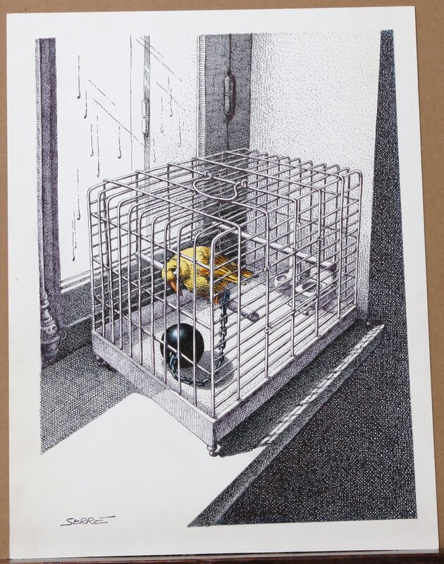 Claude Serre, Ouvrez OUVREZ LA CAGE AUX OISEAUX .... - Original Illustration