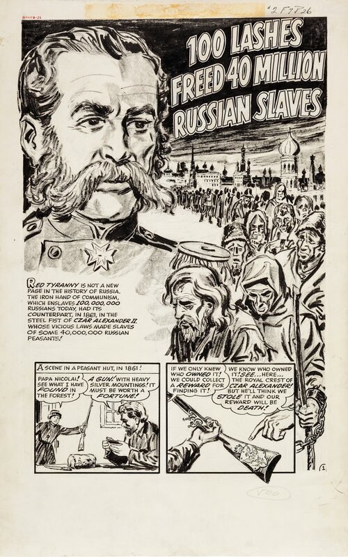 100 Lashes Freed 40 Million Russian Slaves TITLEPAGE, Ripley's BELIEVE IT OR NOT! 2, 1953 - Planche originale