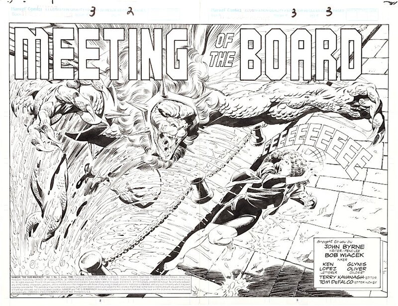 John Byrne, Bob Wiacek, NAMOR THE SUB-MARINER: MEETING OF THE BOARD DOUBLE-PAGE SPLASH - Planche originale