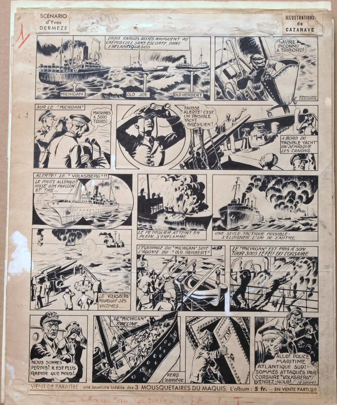 Raymond Cazanave, Yves Dermèze, Chasse au corsaire !! - coq Hardi 1946 du numéro 10 au 31 - Planche originale