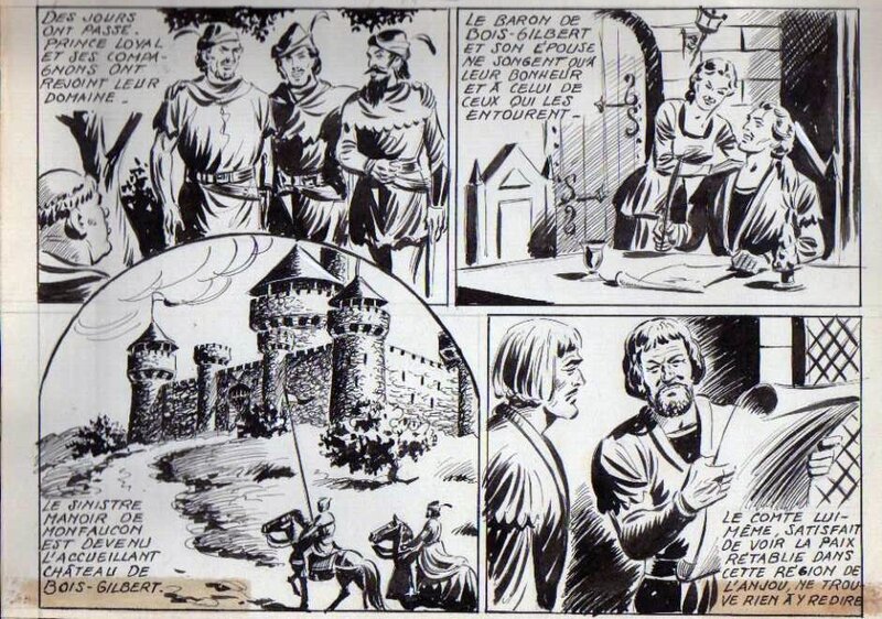 Maxime Roubinet, Prince Loyal - Première moitié de la planche 7 du 7ème album (Retour en forêt), 1953. - Comic Strip