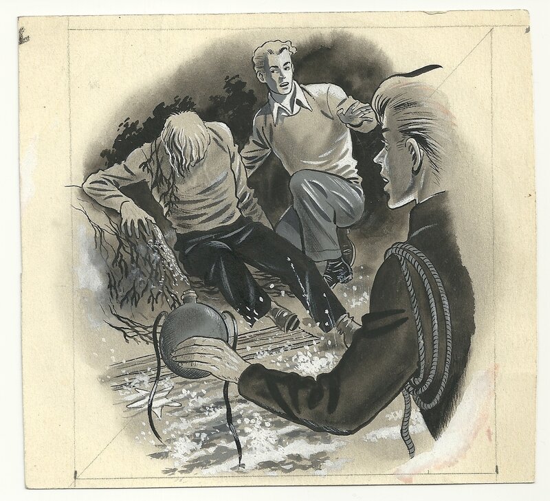 Raymond Reding, Francis Didelot, Illustration rédactionnelle du journal Tintin pour une histoire inédite. - Original Illustration