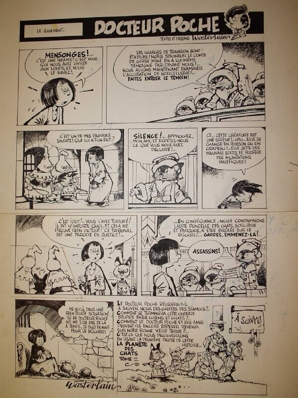 Marc Wasterlain, Le Docteur Poche n° 4 « La Planète des Chats », planche de fin, 1980. - Planche originale