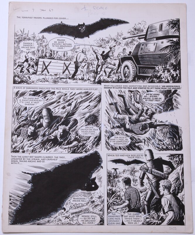 Ted Kearon, The mystery of the giant bats - revue lion 7 janvier 1967 - Planche originale