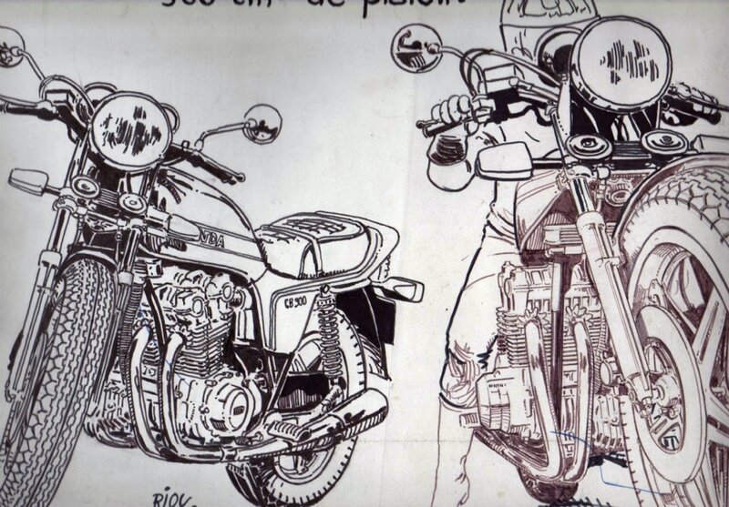 Marc Riou, Honda CB 900 - dessin publicitaire - Illustration originale