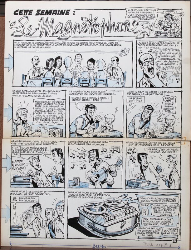 Gotlib, René Goscinny, Les joies du magnétophe !! et oui cela date du siècle dernier !! PAGE 2 - Planche originale