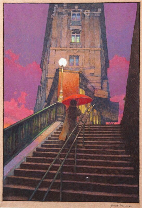 Miles Hyman, Marc Villard, Le Parapluie Rouge ... - Illustration originale