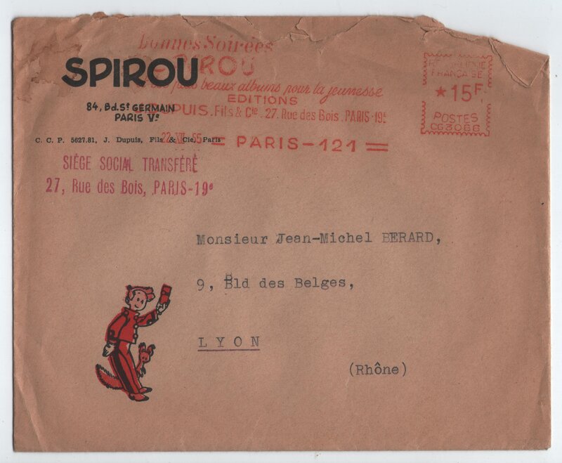 André Franquin, 11 a / Année 1955 / Courrier du siège parisien des Editions DUPUIS, 22 décembre 1955. - Œuvre originale