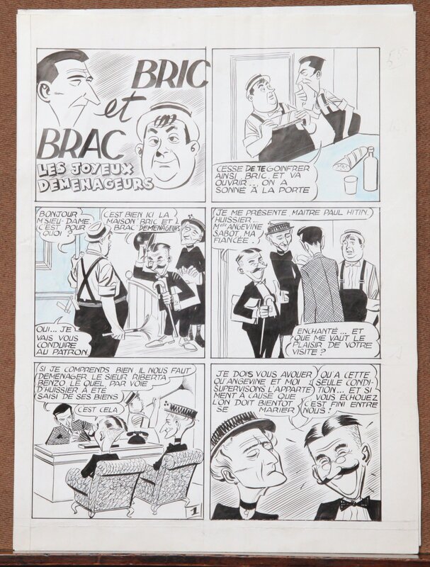 En vente - Pierre Le Guen, Les joyeux déménageurs - camera 34 numero 105 - 5 octobre 1953 - Planche originale
