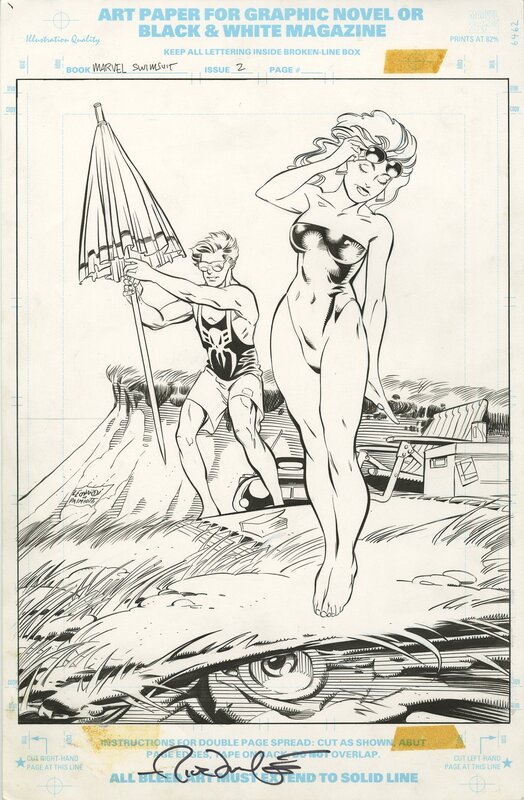 Rick Leonardi, Jimmy Palmiotti, Marvel Swimsuit Special #2 P43: Spider-Man 2099 Miguel O'Hara & Lyla - Illustration originale