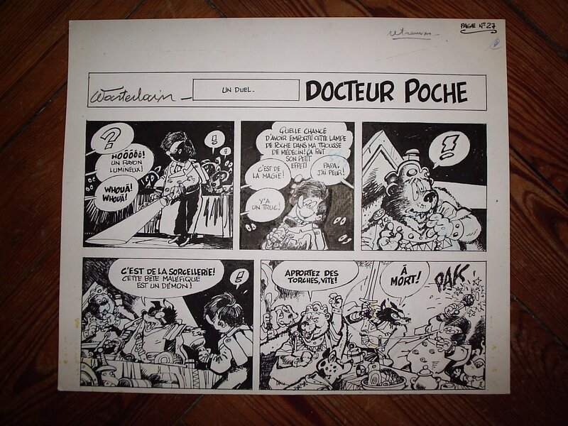 Marc Wasterlain, Le Docteur Poche n° 4, « La Planète des Chats », planche 27 A, 1980. - Planche originale