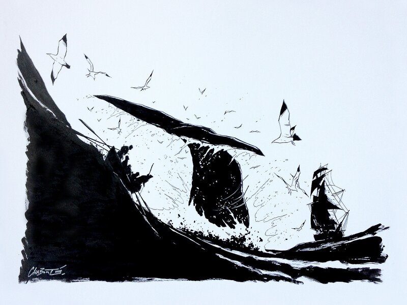 Chasse à la baleine par Christophe Chabouté - Illustration originale