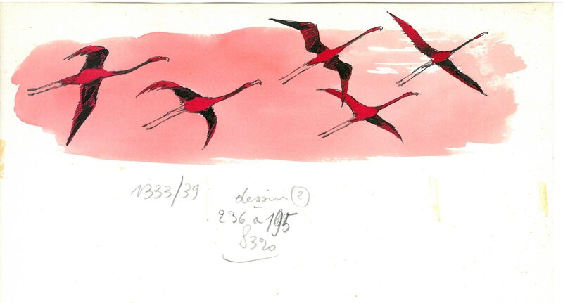 Flamants roses by René Hausman - Original Illustration