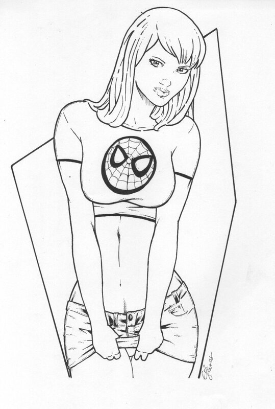 Dessin Original encré MARY JANE par Edi Santos Spider-Man - Illustration originale