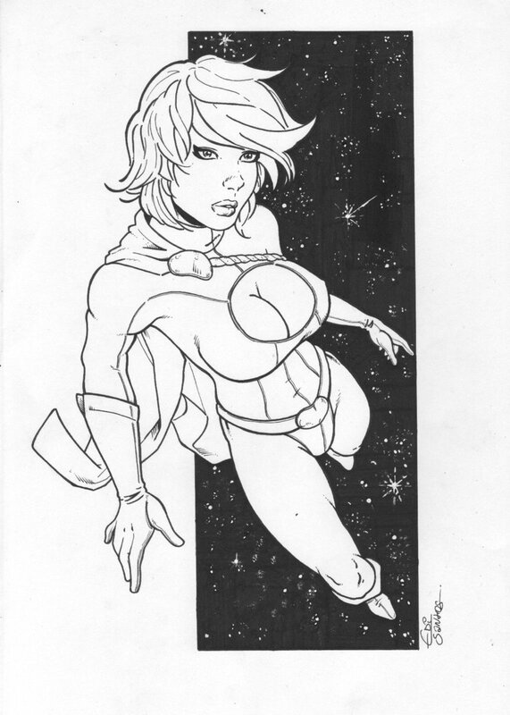 Dessin Original encré POWER GIRL par santos Edi Dc Comics - Original Illustration
