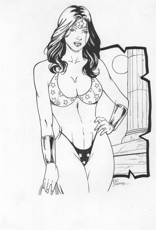 Dessin Original encré Princesse Diana par Edi Santos Wonder Woman - Original Illustration