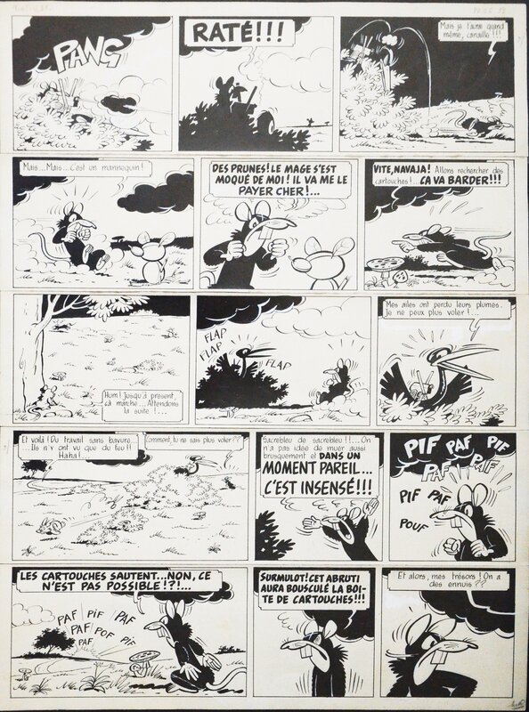 Raymond Macherot, Chlorophylle, Anthracite et la cigogne noire - Planche originale