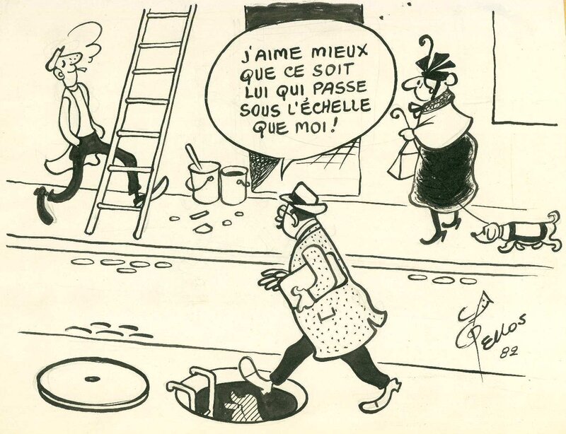 Dessin gag by René Pellos - Original Illustration