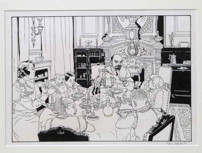 Ted Benoit, Le Dimanche, c'est toujours repas en famille !! j'y tiens beaucoup ... - Original Illustration