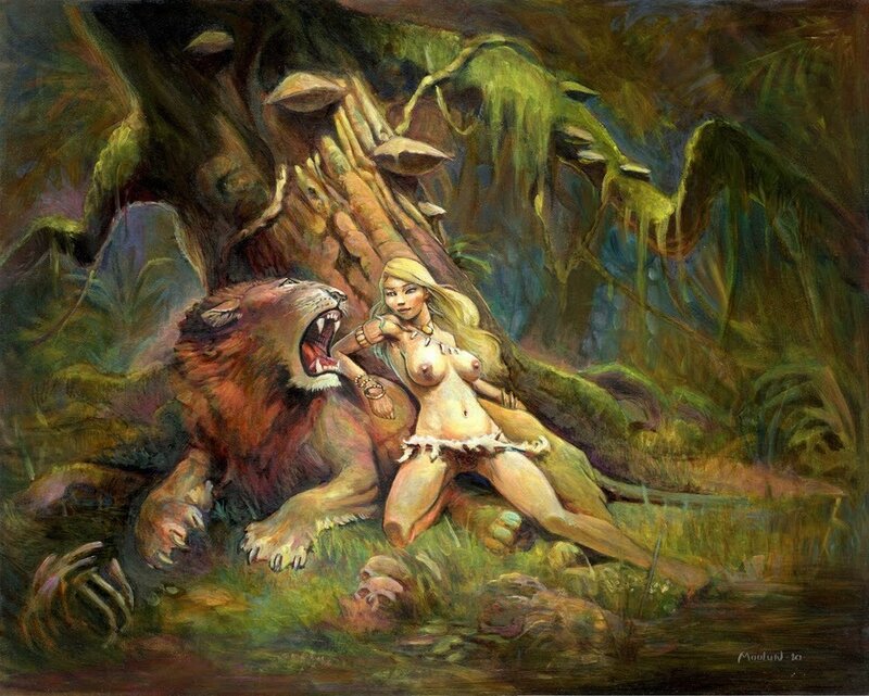 2 lionnes by Régis Moulun - Original Illustration