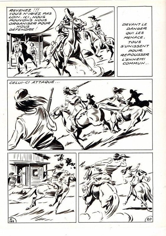 André Oulié, L'homme traqué, l'attaque des Apaches - Zorro n°122 pl. 20, SFPI, 1961 - Comic Strip