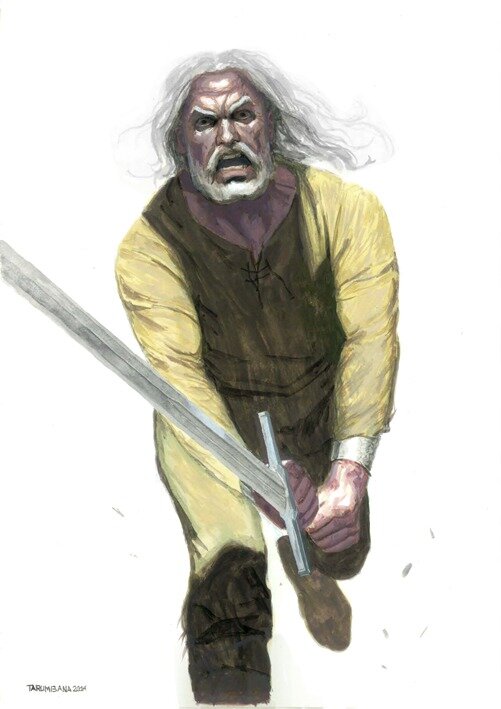 Tarumbana, Le Banni avec épée, à l'assaut - Original Illustration