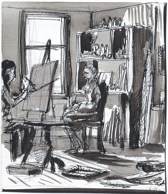 Bernie Krigstein, Artiste dans son atelier - dessin circa 1948 - Comic Strip