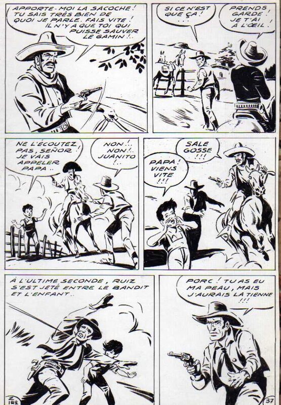 André Oulié, L'homme traqué, l'attaque des Apaches - Zorro n°122 pl. 37, SFPI - Planche originale