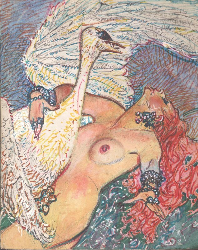 Léda et le Cygne by Raymond Poïvet - Original Illustration