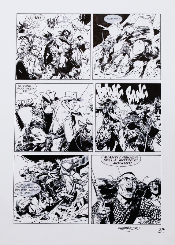 Corrado Mastantuono, Claudio Nizzi, Tex WILLER GICANTE N° 21 - superbe charge à cheval !! - Planche originale