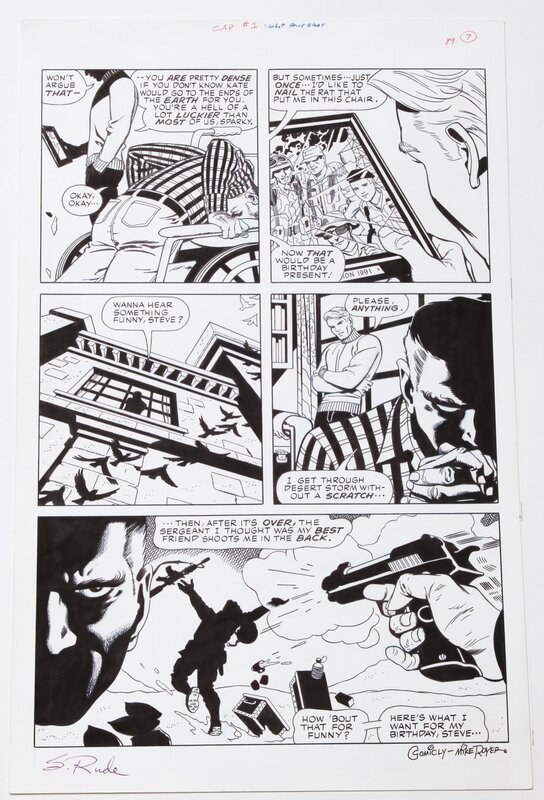 Steve Rude, CAPTAIN AMERICA - A quel prix ? la gloire ?!! les séquelles de guerre d'un vétéran ...superbe dialogue ! - Planche originale