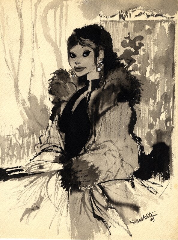 Will, Portrait de femme au lavis - Illustration originale