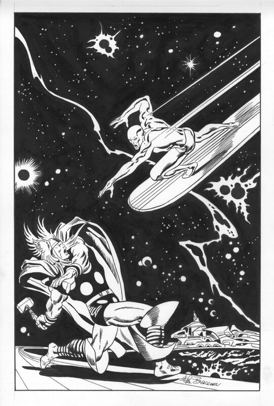 John Buscema, Silver Surfer vs Thor - Recreation Cover - Couverture originale