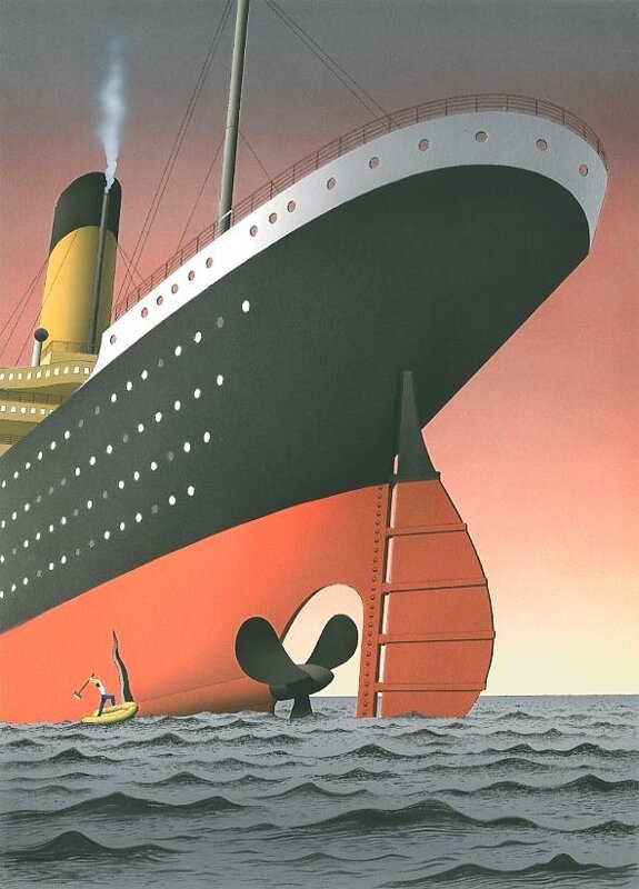Sinking the titanic par Guy Billout - Illustration originale