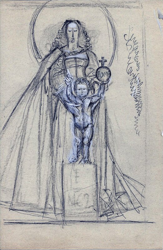 Vierge à l'enfant par Raymond Poïvet - Œuvre originale