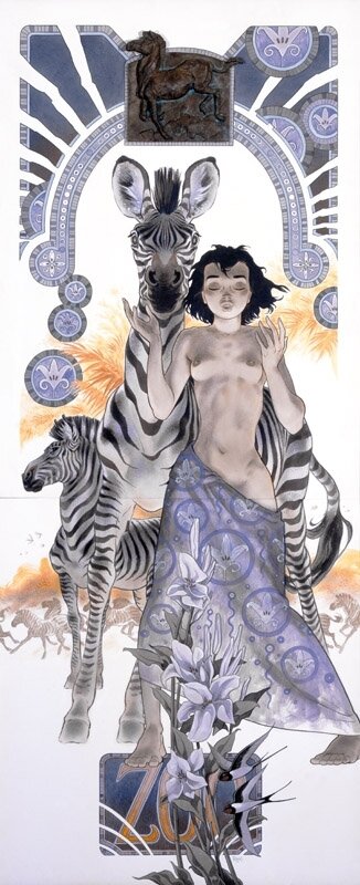 Manon et le Zebre par Frank Pé - Illustration originale