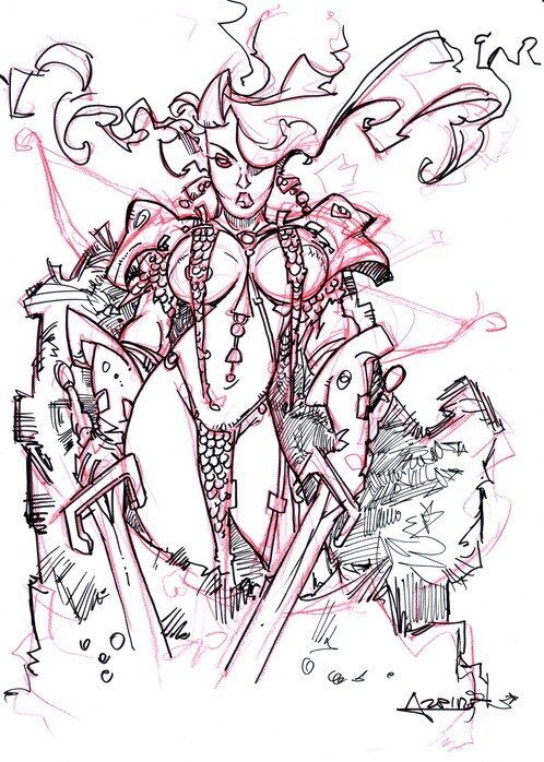 Azpiri - Red Sonja Prelim - Illustration originale