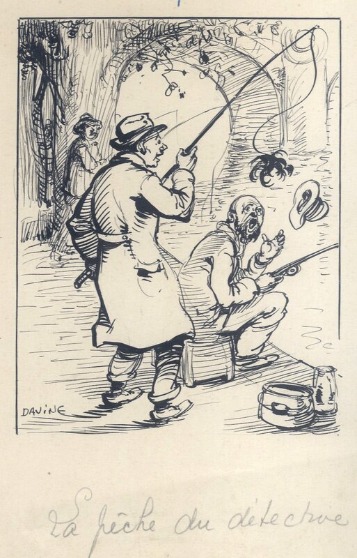 Davine, Luc Lafnet, Davine - La pêche du détective 1936 - Illustration originale