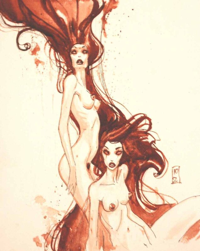 Les jumelles rouge by Olivier Ledroit - Original Illustration