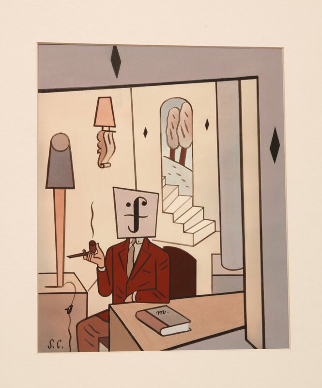 Serge Clerc, F  portrait de l'artiste à la pipe - Original Illustration